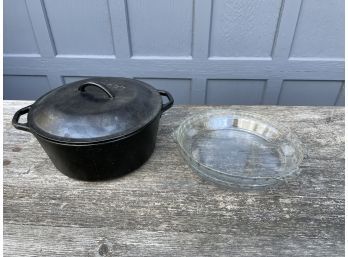 Lodge Cast Iron Dutch Oven And 2 Pyrex Pie Dishes