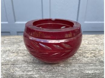 Vintage Red To Clear Cut Glass Dish Ashtray Signed
