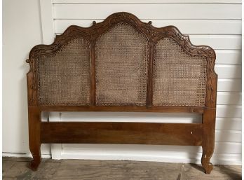 Carved & Caned Wood Headboard