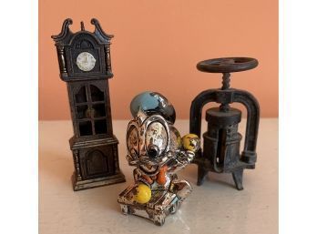 3 Metal Pieces Including Laminato Baby Donald Duck & 2 Pencil Sharpeners