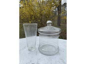 Bubble Glass Vase & Glass Covered Jar