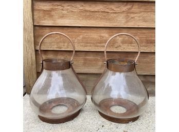 Pair Of Large Glass And Metal Lantern Globes