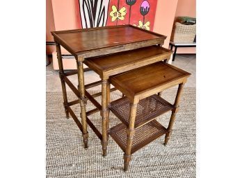 3 Caned Wood Nesting Tables