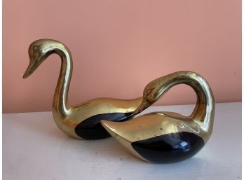 Pair Brass Swans