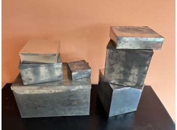 Group Of 6 Aluminum Boxes In Various Shapes And Sizes