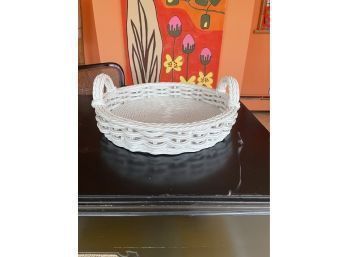 Large Italian White Ceramic 2 Handle Basket