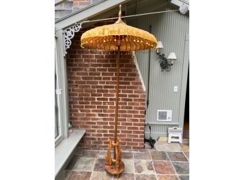 Thai Parasol Umbrella And Carved Wood Stand