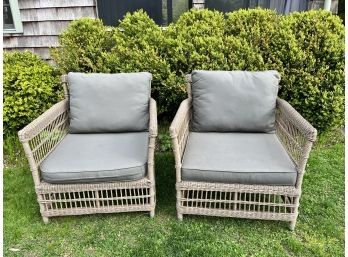 Pair Of Woven Outdoor Armchairs With Cushions