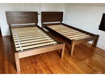 Pair Mid Century Style Wood Twin Beds