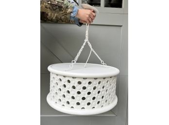 Serena & Lily White Perforated Wood Hanging Fixture