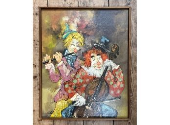 Vintage Oil Painting Of Musical Clowns