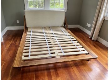 CB2 Drommen Acacia Wood Upholstered Bed Frame - Queen  Size