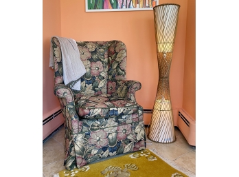 Vintage Floral Tapestry Upholstered Wingback Armchair