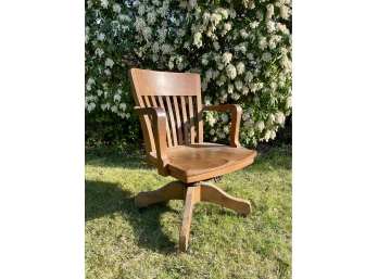 Vintage Oak Bankers Chair On Casters