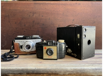 3 Vintage Cameras, Decorators Lot, Shelf Pieces