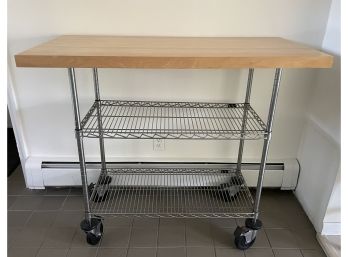 Butcher Block Top Rolling Cart / Utility Table / Bar  Storage