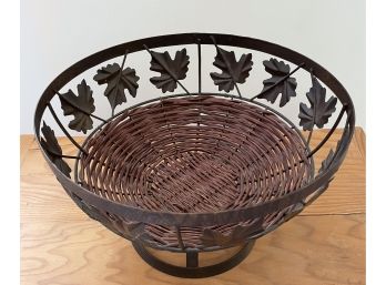 Footed Basket With Grape Leaf Iron Detail
