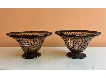 Pair Mosaic Glass Footed Bowls