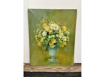 Mid Century Oil On Canvas Floral Stillife