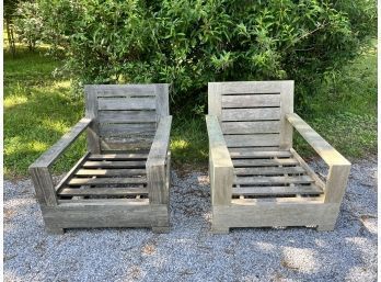 Pair Of Large Teak Restoration Hardware Outdoor Chairs