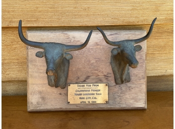 1960 Texas Longhorn Plaque With Bronze Mounts Signed R.m. Hall