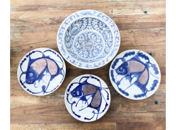 4  Asian Dishes Inc. Blue & White Bowl