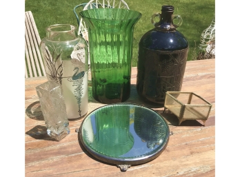 6 Pieces Including Vintage Glass & Mirrored Plateau