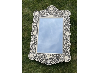 Ornate Moroccan Style Inlaid Black And White Framed Mirror
