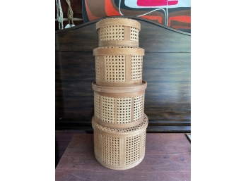 Caned Rattan Covered Nesting Baskets