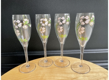 Set Of 4 Vintage Perrier-Jouet Champagne Flutes - Belle Epoque Floral Stemware