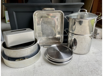 Lot Of Metal Cookware, Cake Pans And Lazy Susans