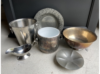 Lot Of Metal Serving Items And Decor
