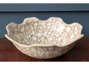 Scallop Edge Crackle Glaze Pottery Bowl