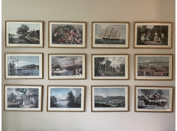 12 Currier & Ives Gilt Framed Calendar Prints