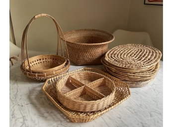Group Of Baskets & Woven Grass Items Inc. Placemats