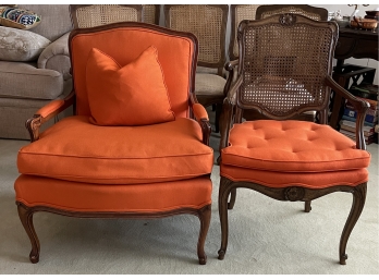 2 Orange Upholstered Louis XV Style Chairs