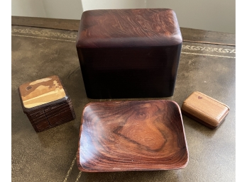 4 Wood Items 3 Boxes & Pin Tray