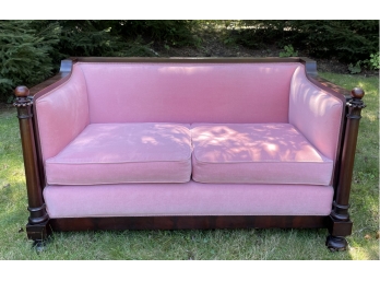 Pink Velvet Upholstered  Empire Style Sofa