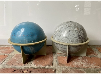 2 Vintage Model Globes With Stands, 1 Constellation Globe And 1 Of The Moon