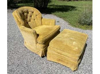 Vintage Yellow Velvet Chair And Ottoman