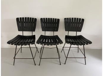 Set Of 3 Mid Century Painted Wood & Iron Chairs