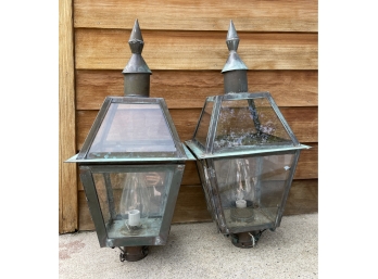 Pair Out Door Lanterns (hinge Damaged On One)