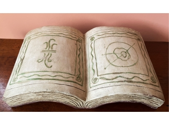 Painted Carved Wood Open Book