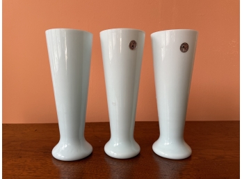 Set Of 3 Blue Opaline Meisenthal Beer Glasses / Vases - Vintage