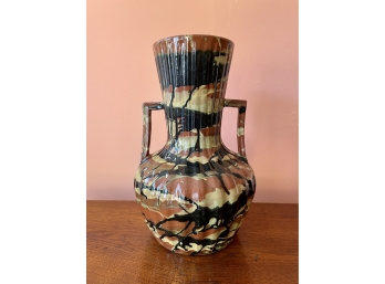 Mid Century Drip Glaze Pottery 2 Handle Vase