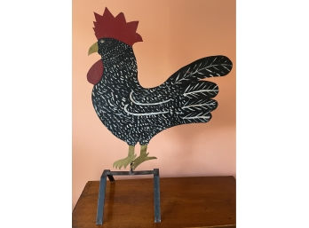 Folk Art Painted Rooster On Stand Signed LB