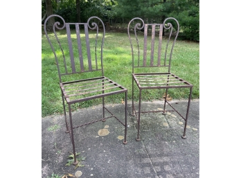 Pair Of Iron Lyre Back Garden Chairs