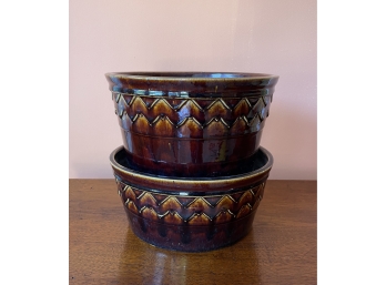 Vintage Brown Glazed Pottery Planter