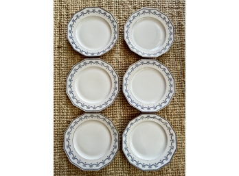 Set Of 6 Limoges Blue & White Dinner Plates