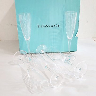 Tiffany & Co Set Of 6 Champagne Flutes Glasses With Original Box